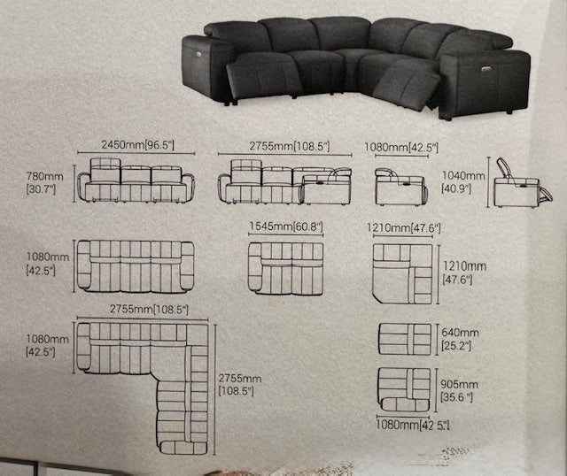 Reynis Power Reclining Sectionals Sofa Leather/Foam