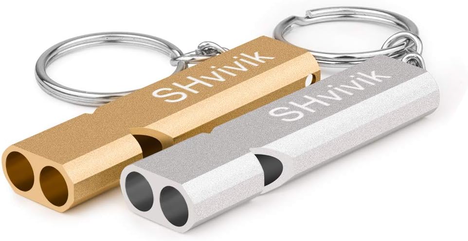 SHvivik Emergency Whistle, 2PCS Premium Safety Survival Whistles with Lanyard Keychain, High Pitch Double Tubes for Outdoor Hiking Camping Hunting Fishing Boating