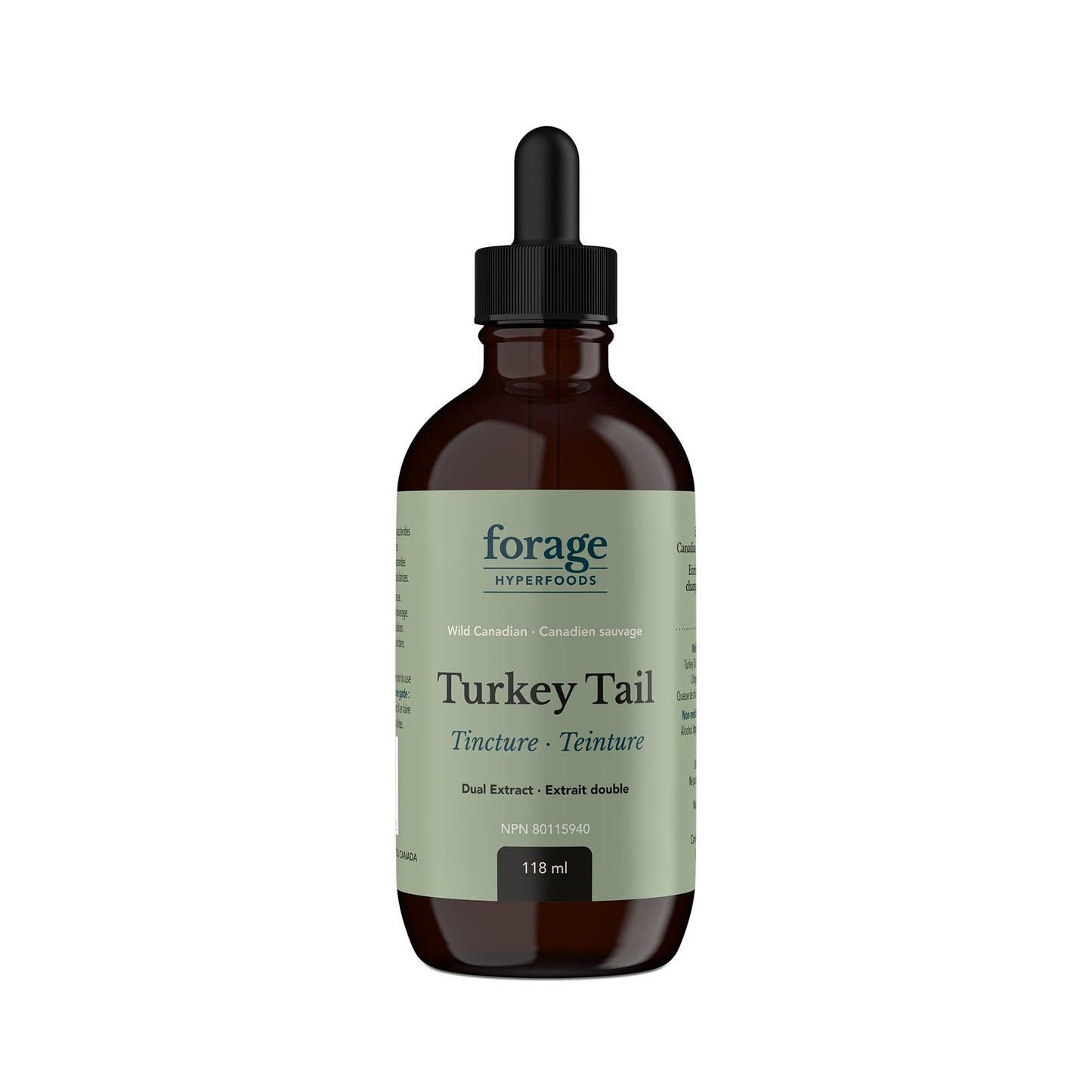 Forage Hyperfoods - Turkey Tail Mushroom Tincture, Mushroom Vitamins for Immune System and Gut Health Support, Dual Extract, Original, 118 ml