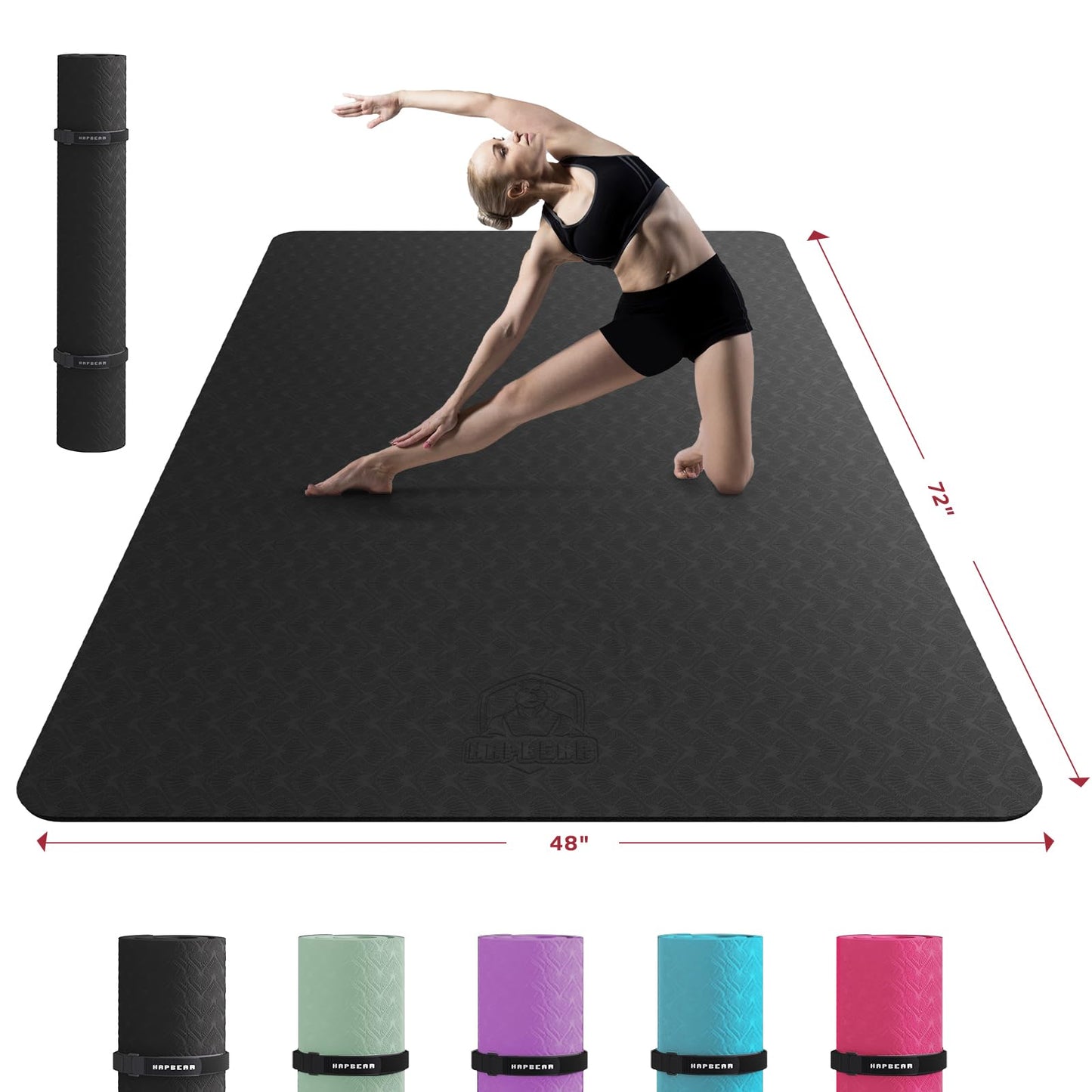 HAPBEAR Extra Large Yoga Mat w/Straps and Storage Bag - 72"x48"/78"x54"x6mm (1/4 inch), Non-Slip, Thick Wide Exercise Mat for Home Workouts, Yoga, Pilates, Stretching, Meditation (Barefoot Exercise)