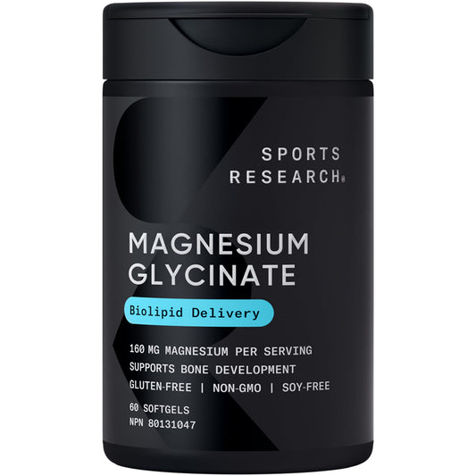 Sports Research® Magnesium Glycinate - Supports Restful Sleep & Enzymatic Processes - 160 mg Chelated Magnesium - Liquid Softgel - 60 count