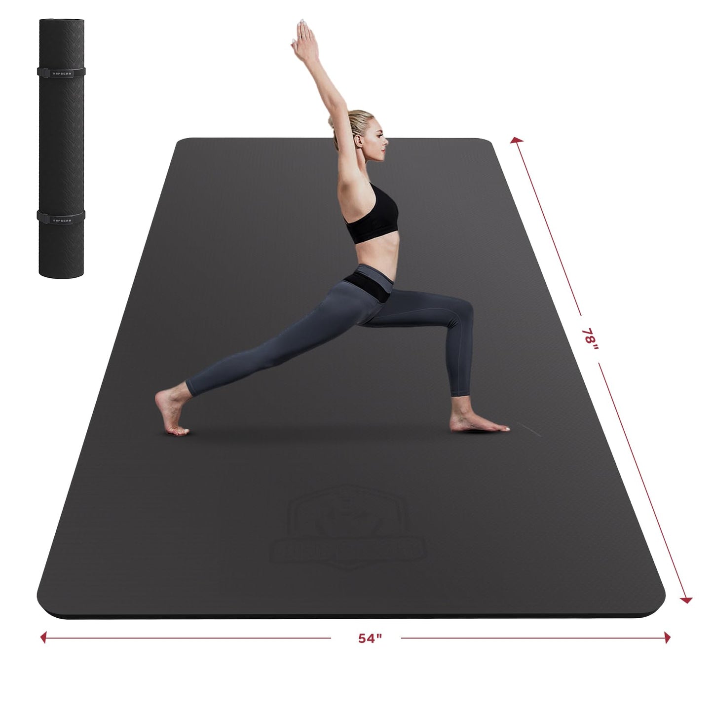 HAPBEAR Extra Large Yoga Mat w/Straps and Storage Bag - 72"x48"/78"x54"x6mm (1/4 inch), Non-Slip, Thick Wide Exercise Mat for Home Workouts, Yoga, Pilates, Stretching, Meditation (Barefoot Exercise)