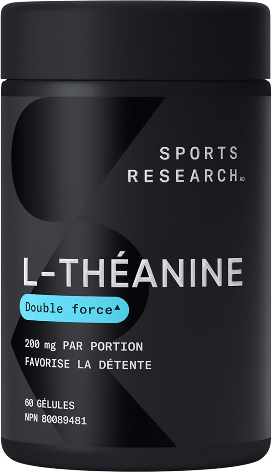 Sports Research Double Strength ‘Suntheanine’ L-Theanine with Organic Coconut Oil - Promotes Alertness, Focus, and Relaxation without Drowsiness - 200 mg L Theanine Supplement - 60 Softgel Capsules