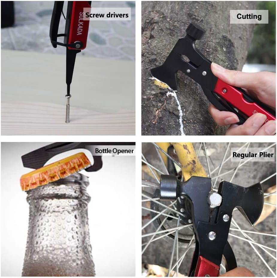 Multitool Axe Camping Tool, Christmas Stocking Stuffer Gift for Men Dad Him Boyfriend, 19-in-1 Survival Gear for Outdoor Hunting Hiking, Emergency Escape,with Axe,Hammer,Plier,Bottle Opener