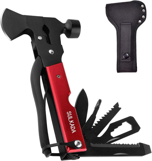 Multitool Axe Camping Tool, Christmas Stocking Stuffer Gift for Men Dad Him Boyfriend, 19-in-1 Survival Gear for Outdoor Hunting Hiking, Emergency Escape,with Axe,Hammer,Plier,Bottle Opener