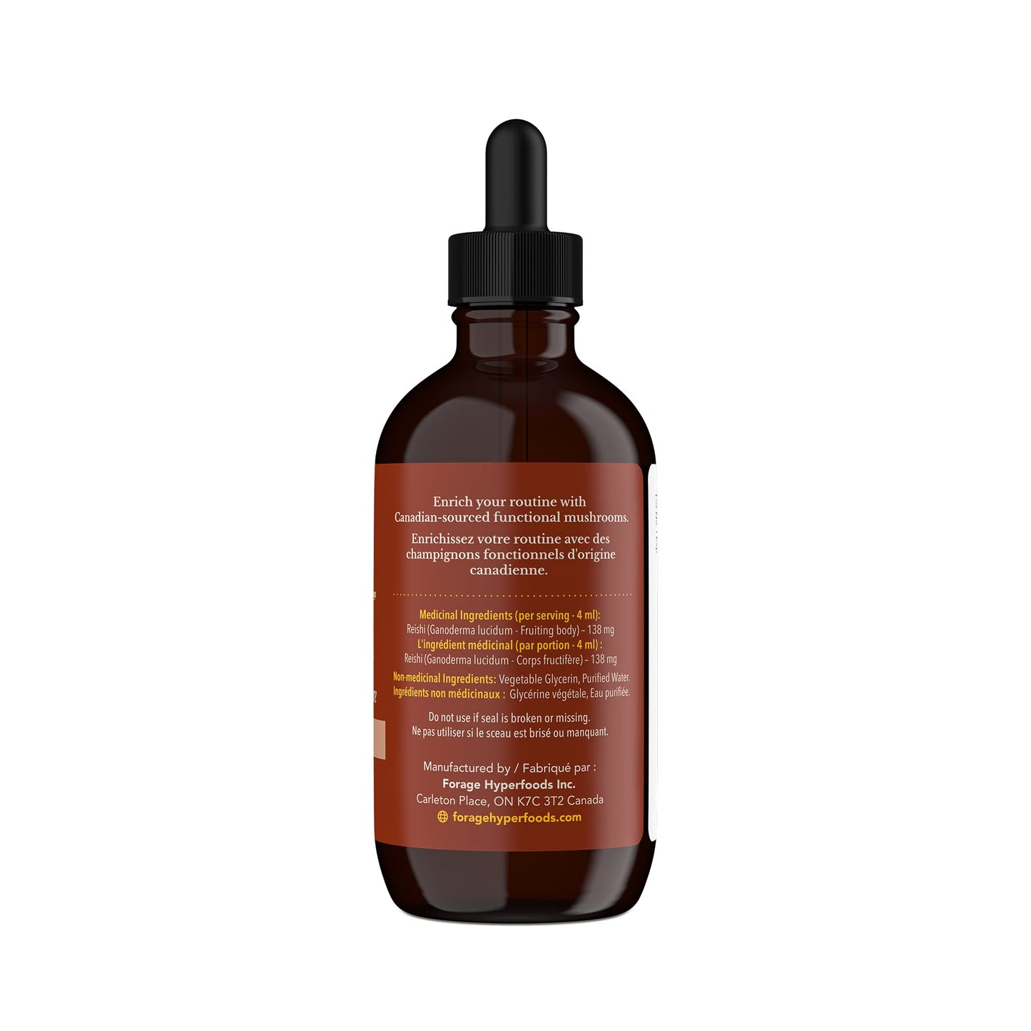 Forage Hyperfoods - Reishi Mushroom Tincture, With Reishi Mushroom Extract for Better Immune System and Stress Response, For Natural Calm, Dual Extract, Original, 118 ml