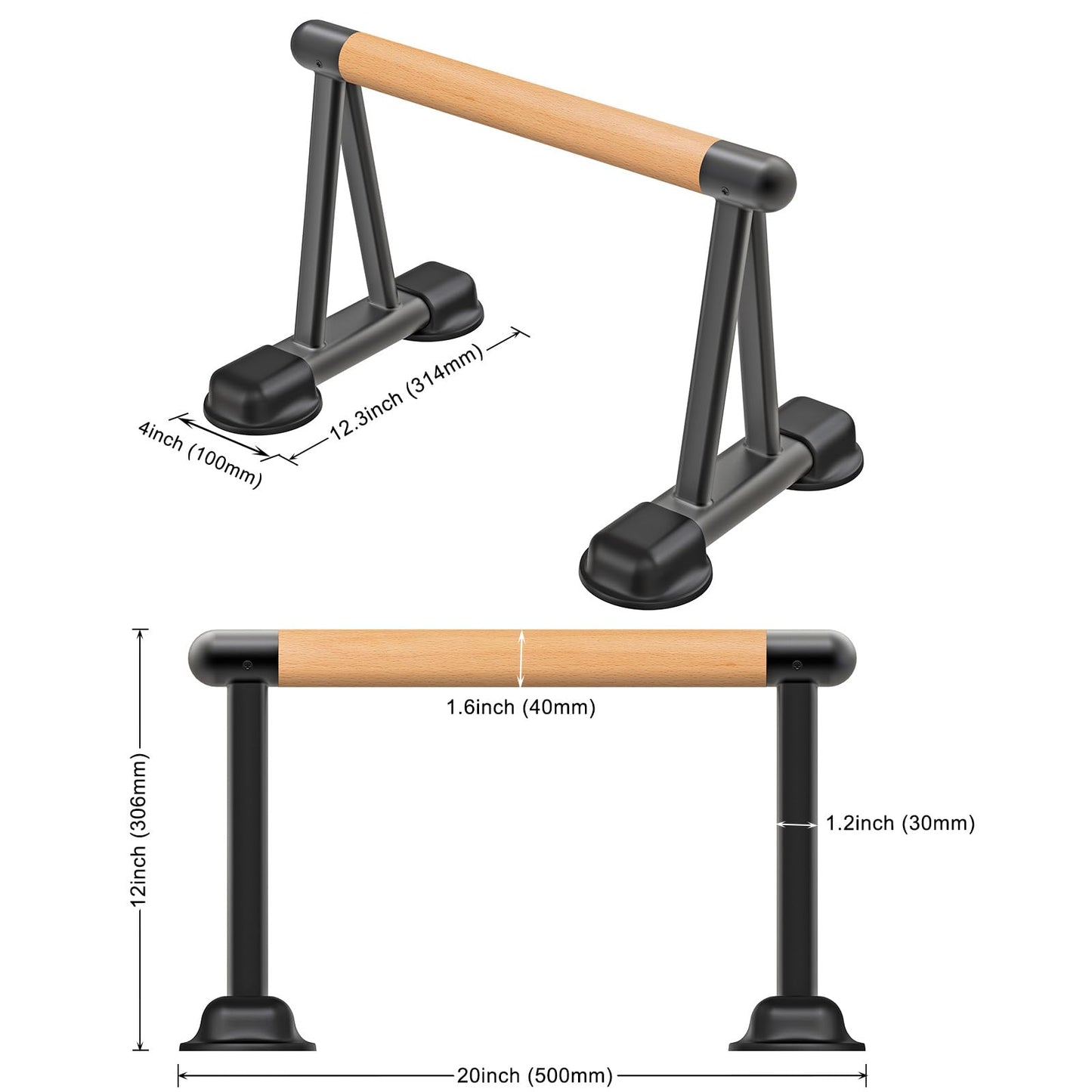 Dolibest Push Up Bar, 12'' High Parallettes Bars with Wooden Handles, Stable and Comfortable Calisthenics Equipment, Suitable for Handstand, L-Sit, Dip Bar, Strength Training for Indoor Outdoor Use