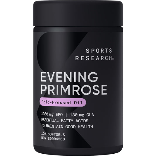 Sports Research Evening Primrose Oil (1300mg) Cold-Pressed with No fillers or Artificial Ingredients, Non-GMO Tested - Gluten and Soy Free (120 Liquid Softgels)