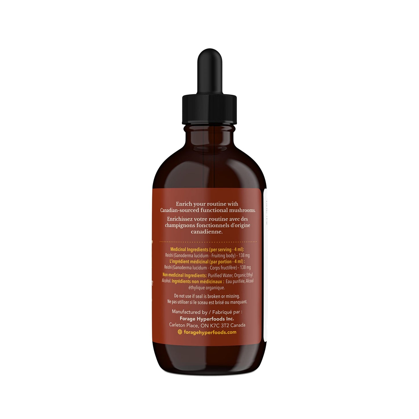 Forage Hyperfoods - Reishi Mushroom Tincture, With Reishi Mushroom Extract for Better Immune System and Stress Response, For Natural Calm, Dual Extract, Original, 118 ml