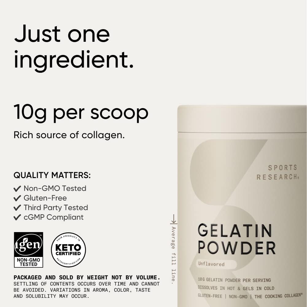 Sports Research Gelatin Collagen Cooking Powder - Sourced from Pasture Raised Cows | Great for Cooking and Baking - Certified Keto Friendly and Non-GMO