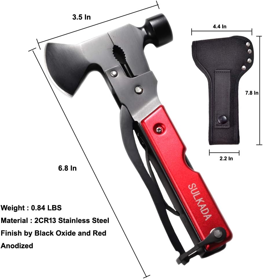 Multitool Axe Camping Tool, Christmas Stocking Stuffer Gift for Men Dad Him Boyfriend, 19-in-1 Survival Gear for Outdoor Hunting Hiking, Emergency Escape,with Axe,Hammer,Plier,Bottle Opener