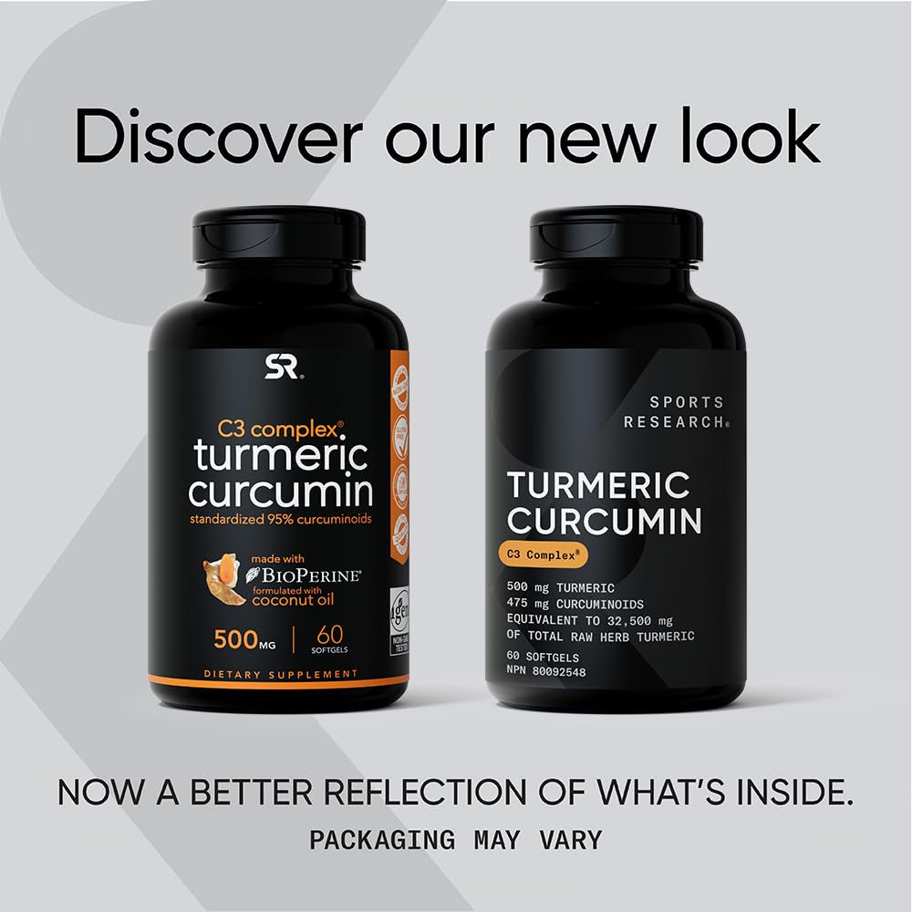 Turmeric Curcumin C3® Complex 500mg, Enhanced with Black Pepper & Organic Coconut Oil for Better Absorption; Non-GMO & Gluten Free - 120 Liquid Softgels