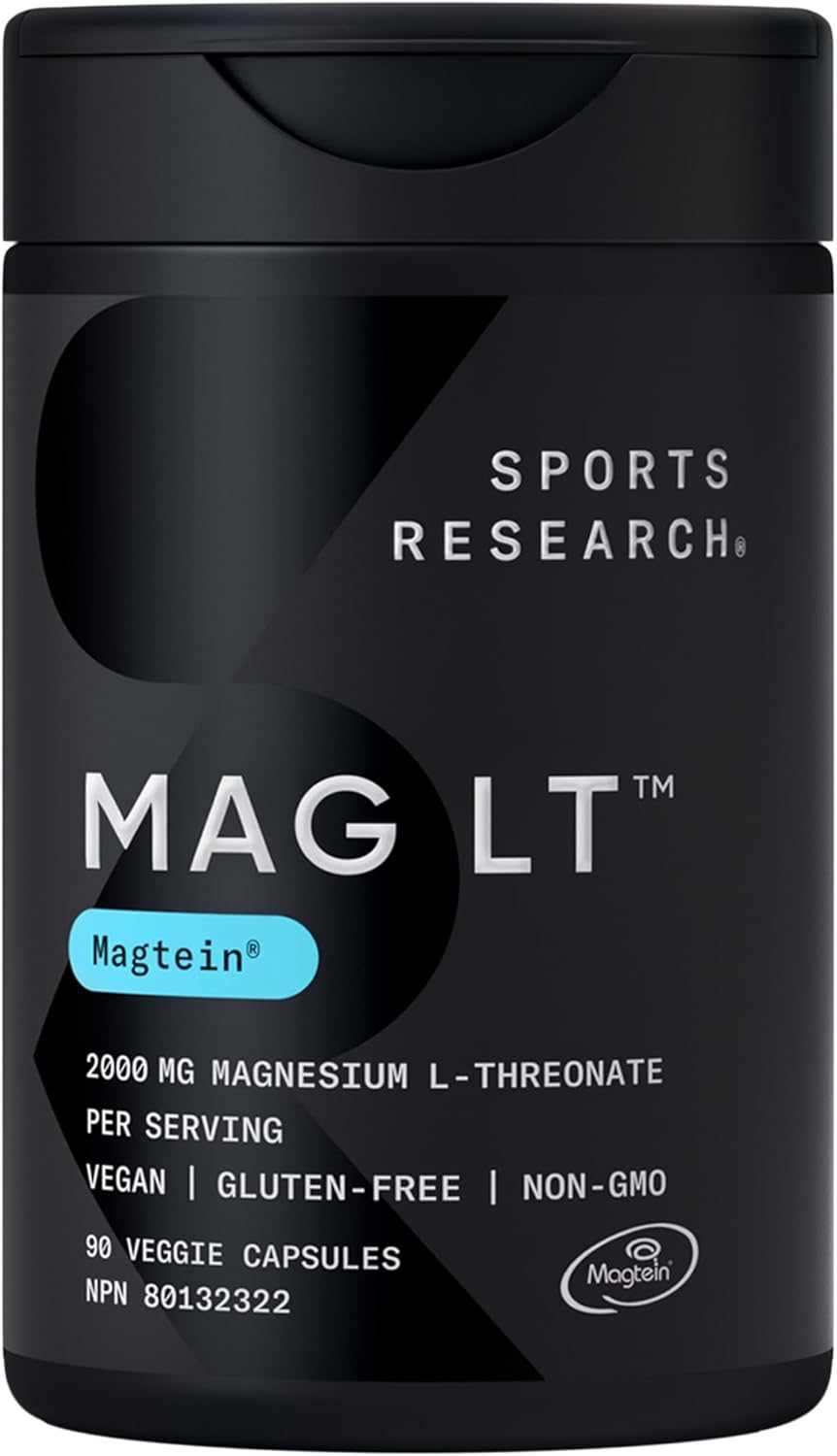 Sports Research Magtein Magnesium L-Threonate Capsules - Magnesium Supplement for Memory, Focus & Cognition - Magnesium L Threonate Supports Brain Health, Sleep & Mood - 2000mg, 90 Capsules for Adults