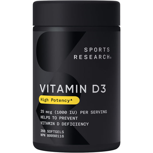 Sports Research Vitamin D3 1,000 IU with Coconut Oil - Vitamin D for Healthy Bones, Teeth, and Maintenance of Good Health - Non-GMO, Gluten & Soy Free - 360 Liquid Softgels