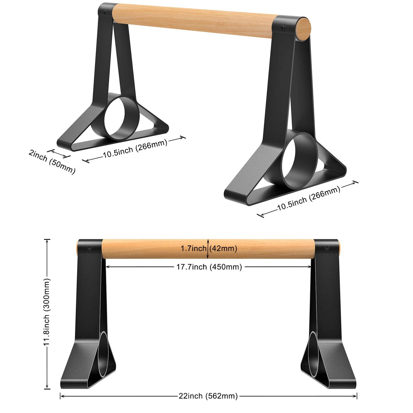 Dolibest Push Up Bar, 12'' High Parallettes Bars with Wooden Handles, Stable and Comfortable Calisthenics Equipment, Suitable for Handstand, L-Sit, Dip Bar, Strength Training for Indoor Outdoor Use