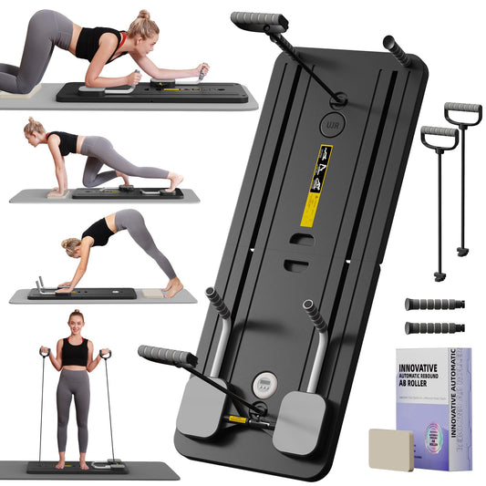 Foldable Pilates Reformer Ab Machine with Automatic Rebound Function for Home Gym - Core & Abdominal Strength Training Equipment with Knee Pad - Ab Core Trainer, Push-Up Board, Full Body Workout