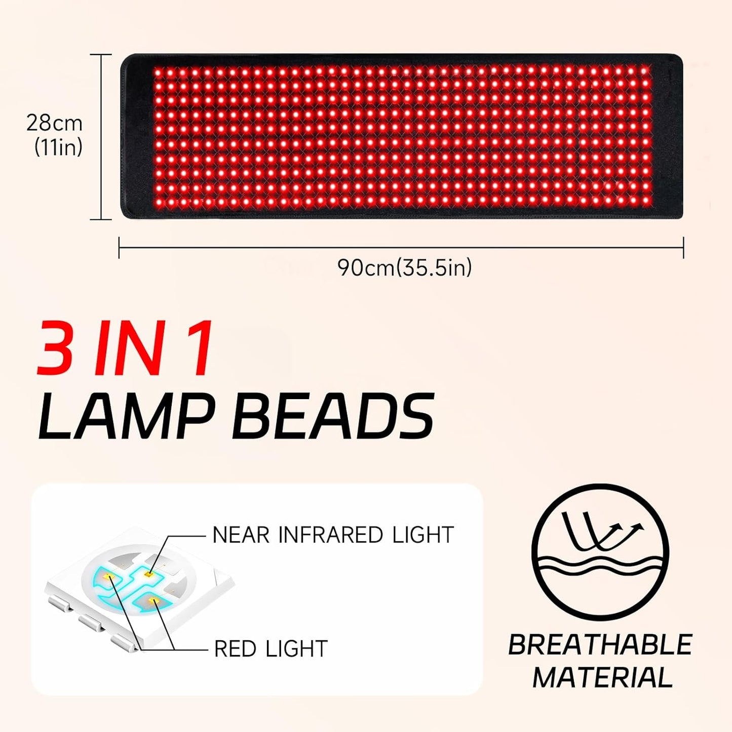 Red Light Mat, 400 LEDs Mat 11in x 35.5in Large Size Pad with Timer and Cord