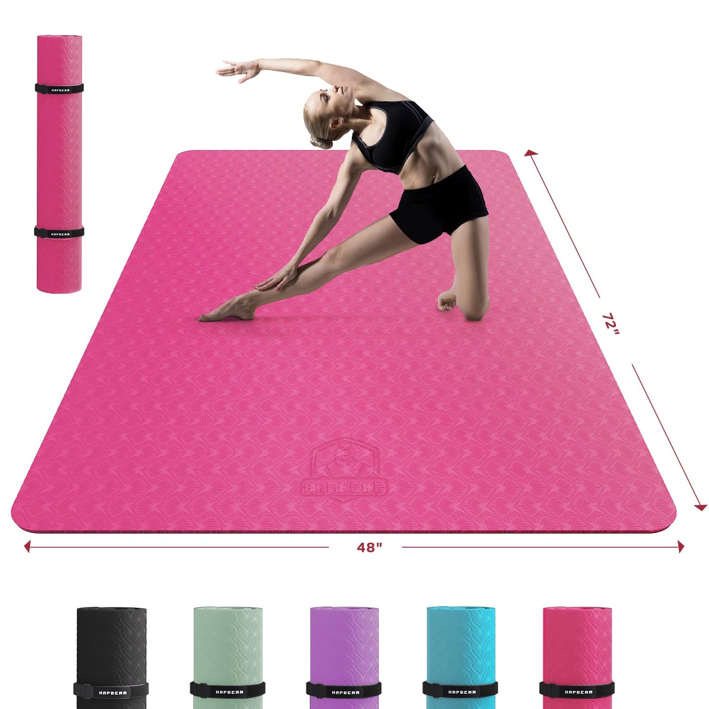 HAPBEAR Extra Large Yoga Mat w/Straps and Storage Bag - 72"x48"/78"x54"x6mm (1/4 inch), Non-Slip, Thick Wide Exercise Mat for Home Workouts, Yoga, Pilates, Stretching, Meditation (Barefoot Exercise)