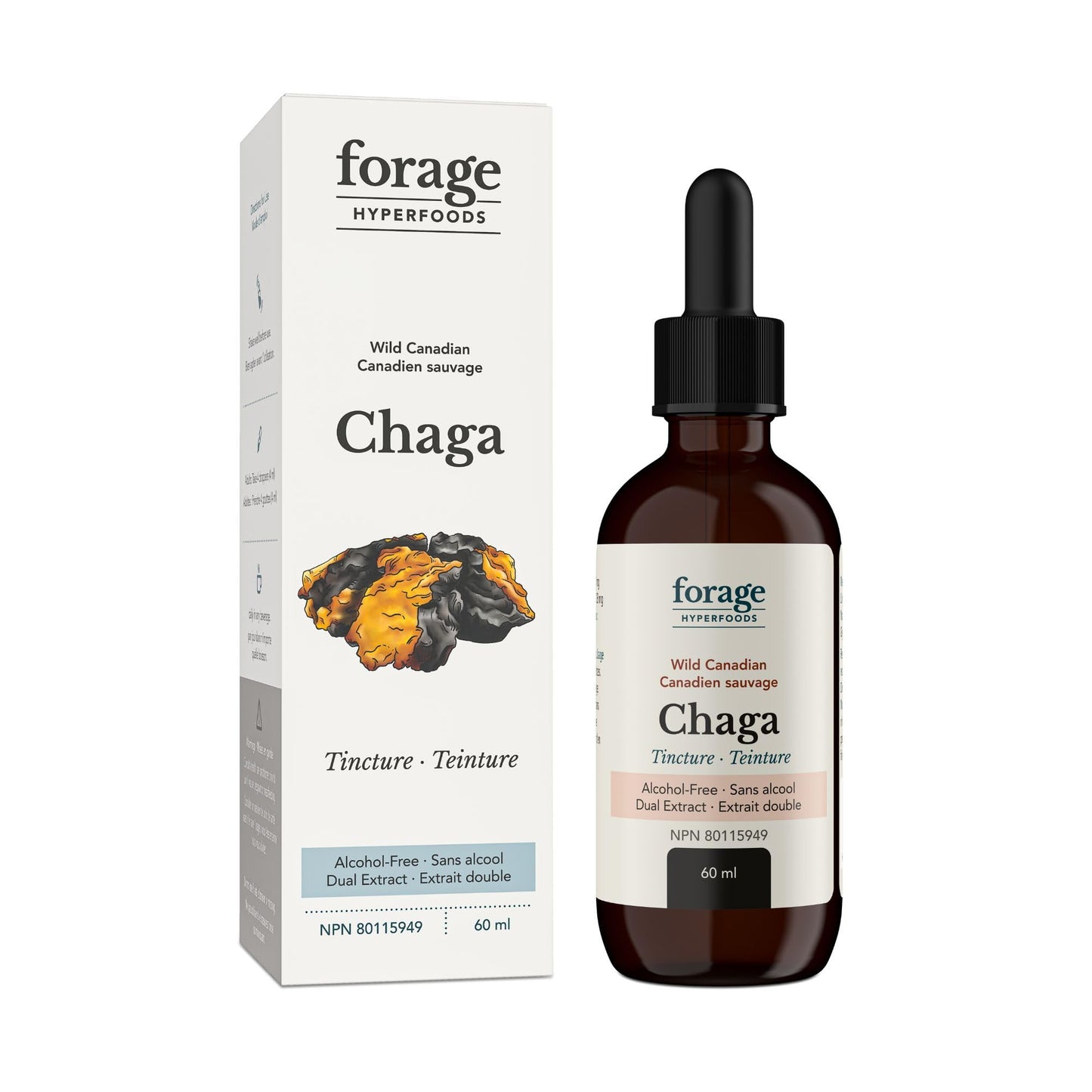 Forage Hyperfoods- Chaga Mushroom Tincture, With Chaga Extract for Excellent Digestive and Immune System, Dual Extract, Alcohol-free, 60 mL