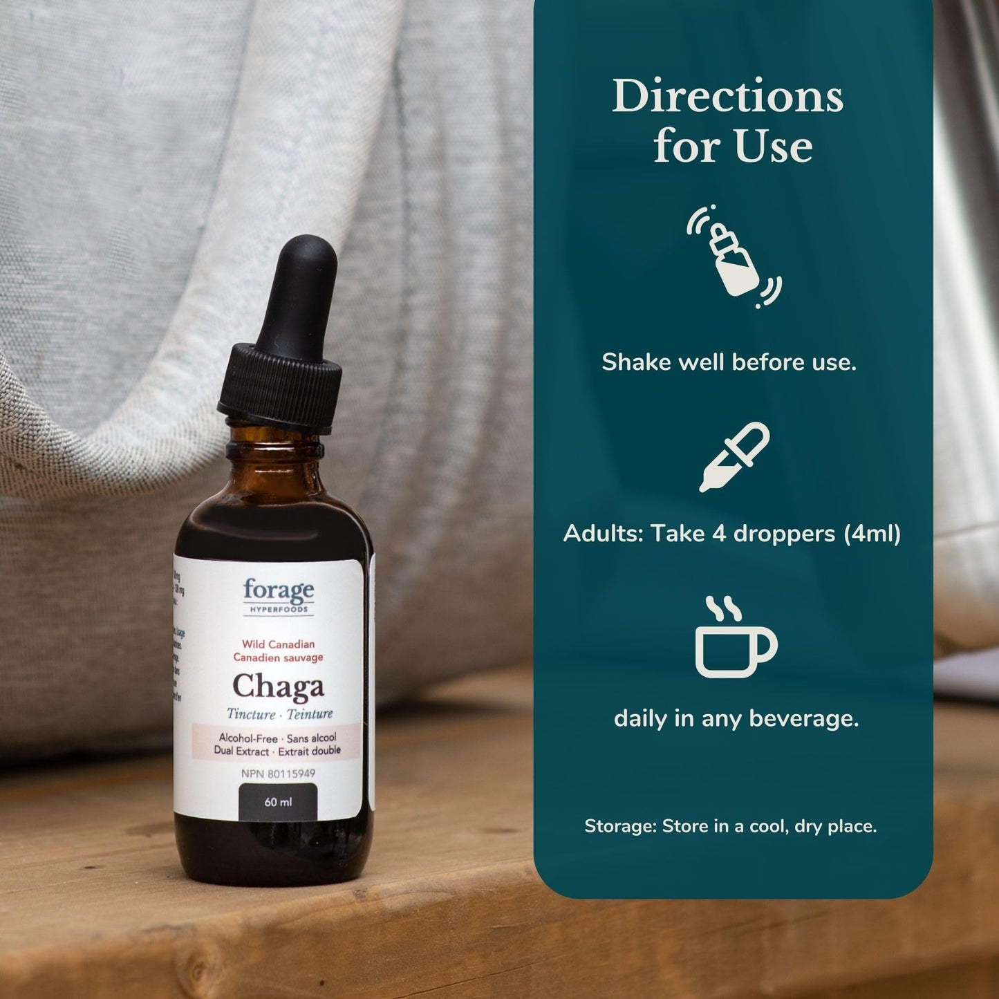 Forage Hyperfoods- Chaga Mushroom Tincture, With Chaga Extract for Excellent Digestive and Immune System, Dual Extract, Alcohol-free, 60 mL