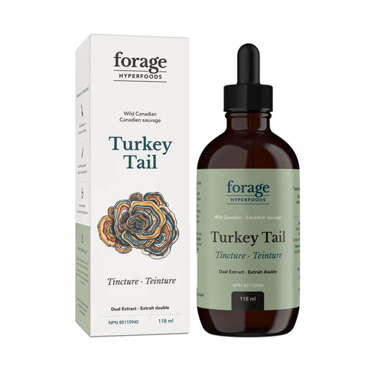 Forage Hyperfoods - Turkey Tail Mushroom Tincture, Mushroom Vitamins for Immune System and Gut Health Support, Dual Extract, Original, 118 ml