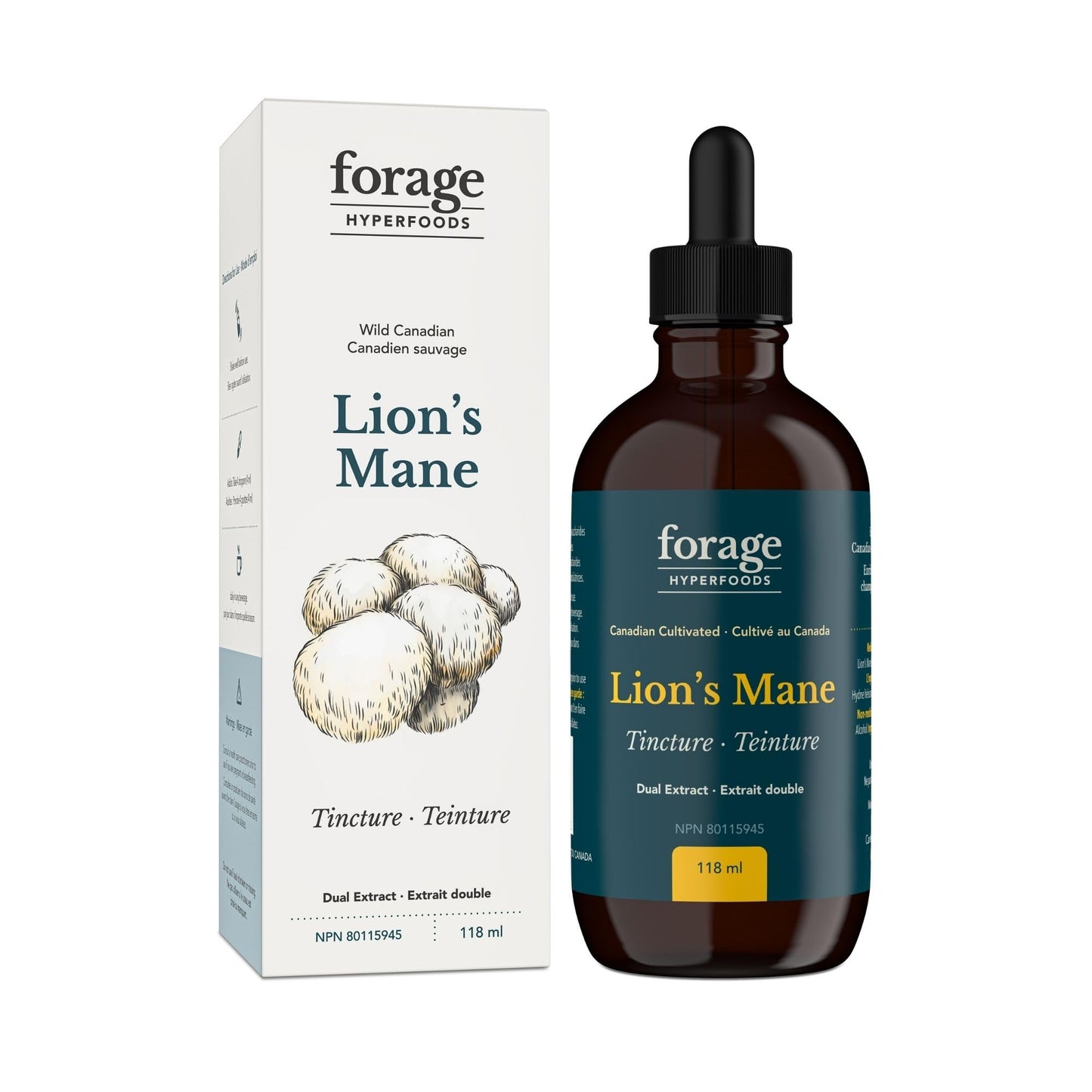 Forage Hyperfoods - Lion’s Mane Tincture, With Premium Mushroom Extract, For Memory Improvement and Nerve Support, Dual Extract, Alcohol-free, 118 ml