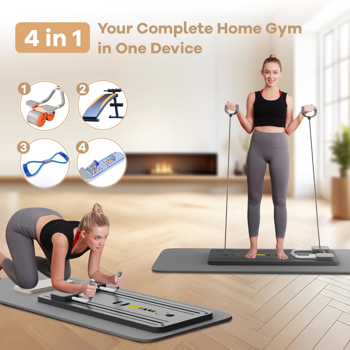 Foldable Pilates Reformer Ab Machine with Automatic Rebound Function for Home Gym - Core & Abdominal Strength Training Equipment with Knee Pad - Ab Core Trainer, Push-Up Board, Full Body Workout