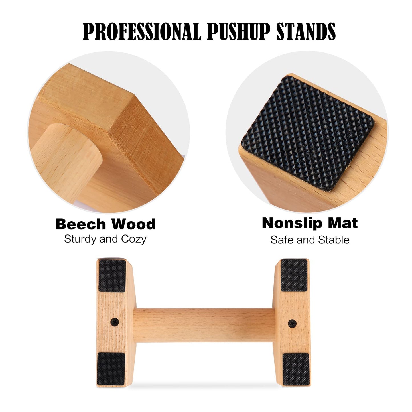 Push Up Stands, Handstand Parallettes Bars, Solid Wood Push Up Bars with Non-Slip Mat Push up Handles for Floor Exercise Home Workout Equipment for Men & Women Strength Training