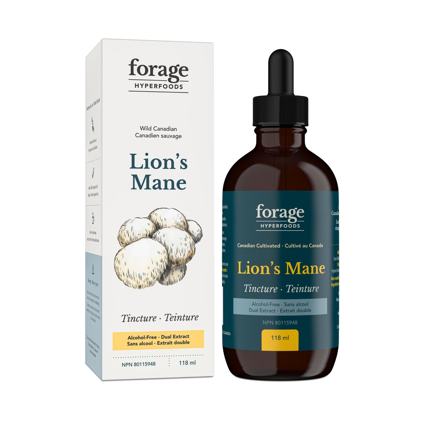 Forage Hyperfoods - Lion’s Mane Tincture, With Premium Mushroom Extract, For Memory Improvement and Nerve Support, Dual Extract, Alcohol-free, 118 ml