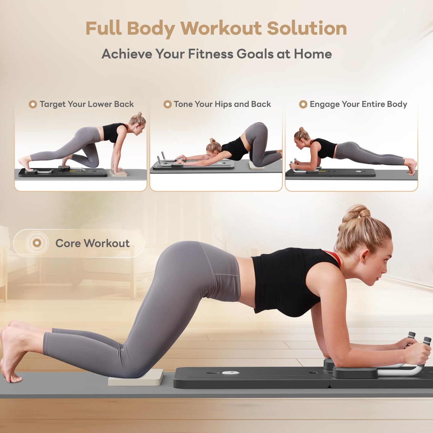 Foldable Pilates Reformer Ab Machine with Automatic Rebound Function for Home Gym - Core & Abdominal Strength Training Equipment with Knee Pad - Ab Core Trainer, Push-Up Board, Full Body Workout