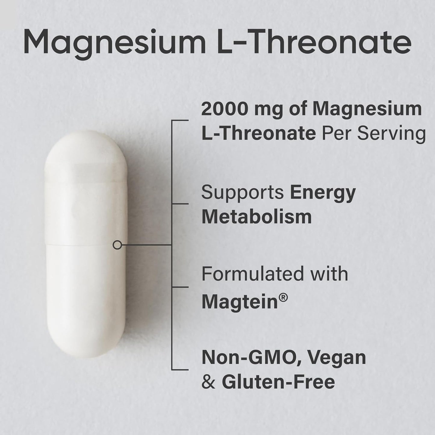 Sports Research Magtein Magnesium L-Threonate Capsules - Magnesium Supplement for Memory, Focus & Cognition - Magnesium L Threonate Supports Brain Health, Sleep & Mood - 2000mg, 90 Capsules for Adults