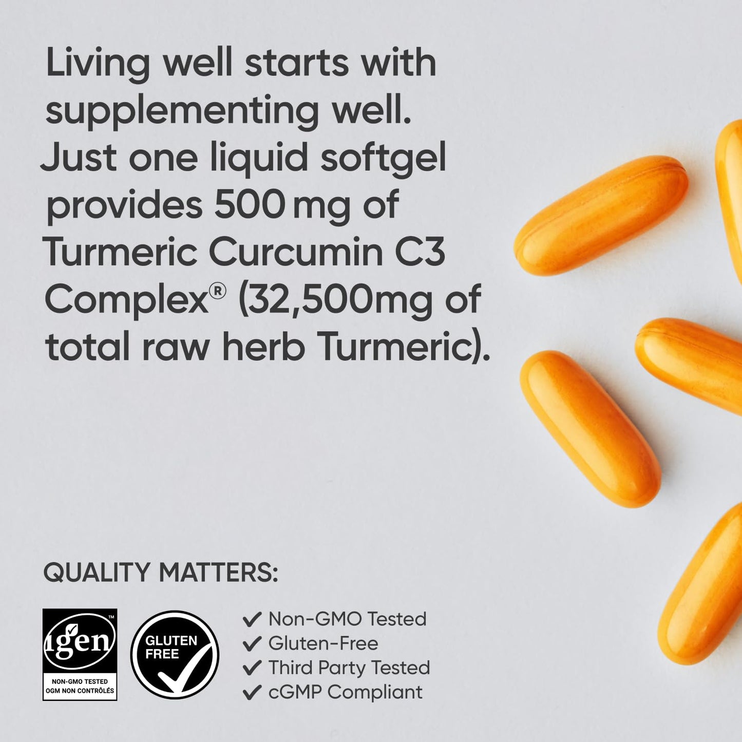 Turmeric Curcumin C3® Complex 500mg, Enhanced with Black Pepper & Organic Coconut Oil for Better Absorption; Non-GMO & Gluten Free - 120 Liquid Softgels