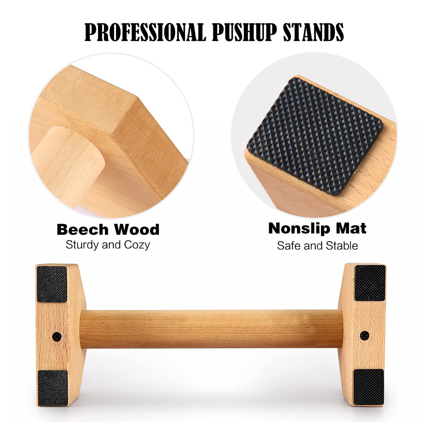 Push Up Stands, Handstand Parallettes Bars, Solid Wood Push Up Bars with Non-Slip Mat Push up Handles for Floor Exercise Home Workout Equipment for Men & Women Strength Training