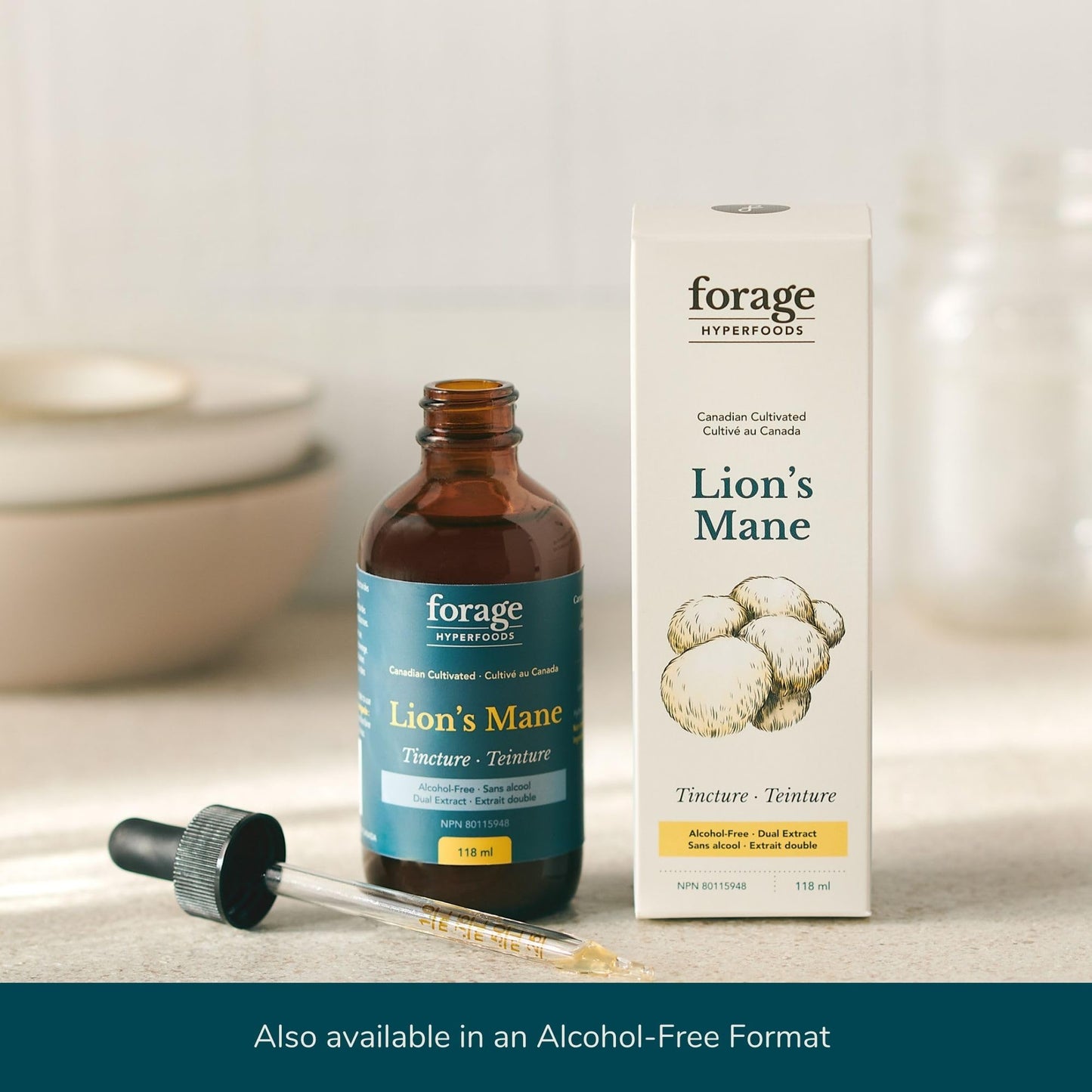 Forage Hyperfoods - Lion’s Mane Tincture, With Premium Mushroom Extract, For Memory Improvement and Nerve Support, Dual Extract, Alcohol-free, 118 ml