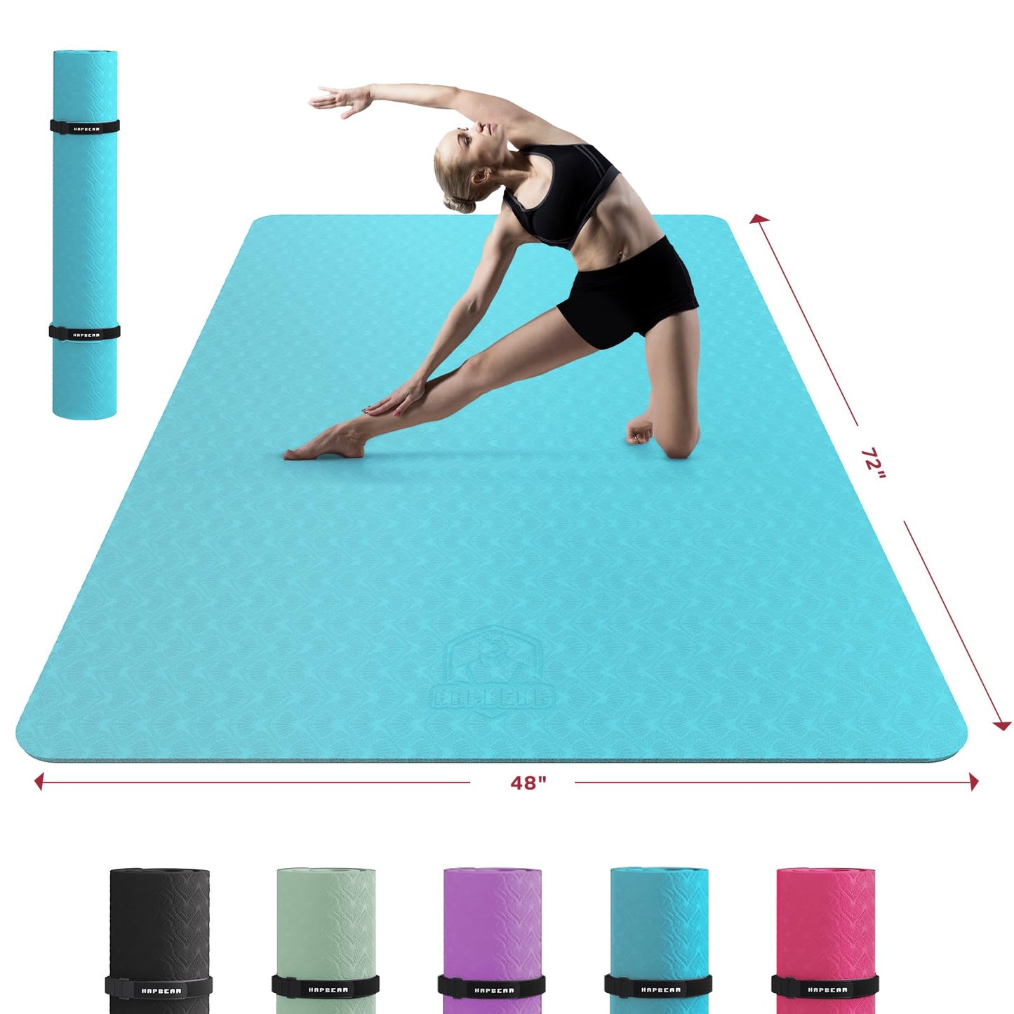 HAPBEAR Extra Large Yoga Mat w/Straps and Storage Bag - 72"x48"/78"x54"x6mm (1/4 inch), Non-Slip, Thick Wide Exercise Mat for Home Workouts, Yoga, Pilates, Stretching, Meditation (Barefoot Exercise)