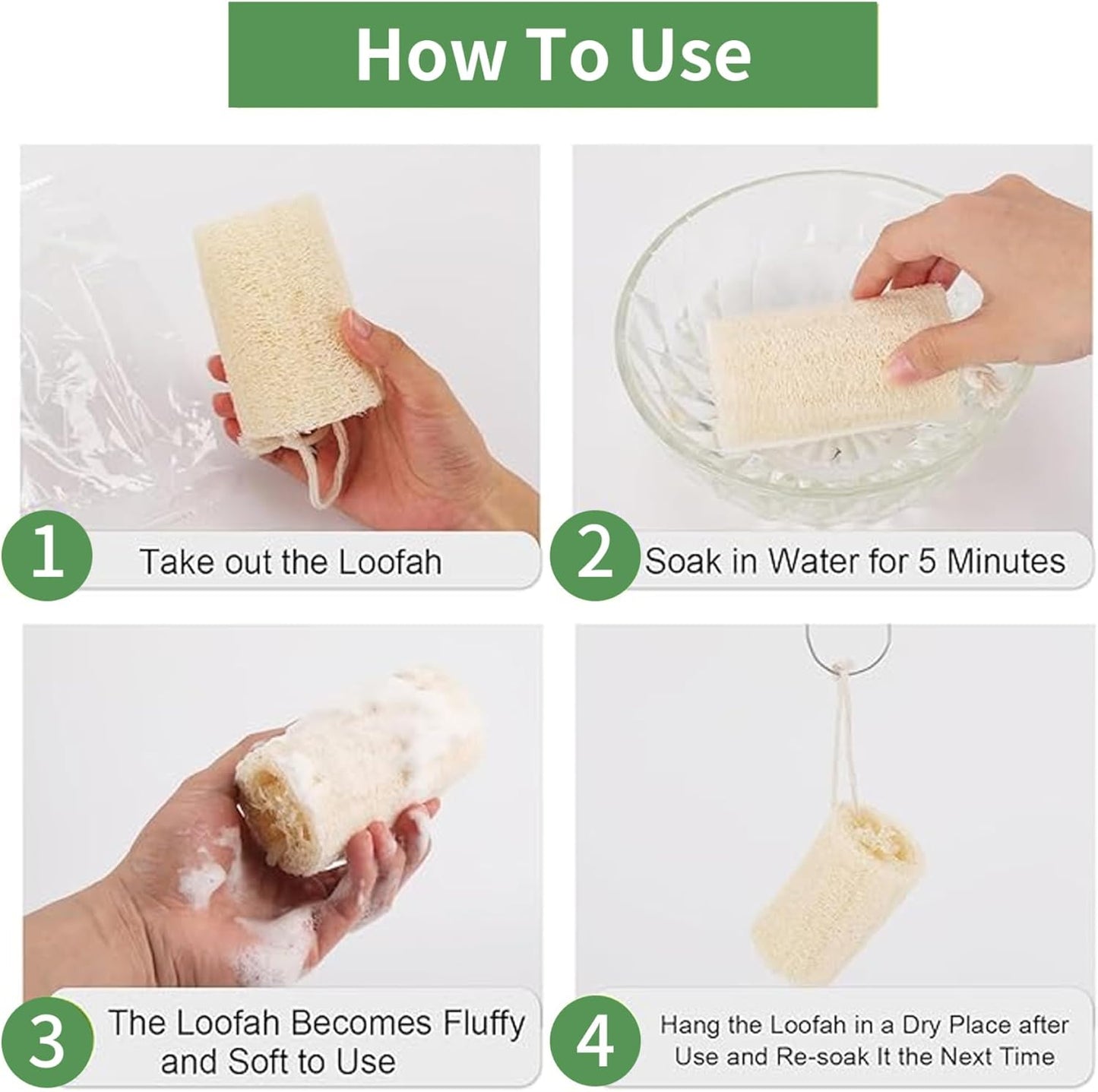 Organic Loofah Sponge, 4pcs Natural Loofah Sponge, Exfoliating Luffa Natural Loofah Sponge, Body Scrubber For Bathing, Organic Sponge for Shower and Kitchen Cleaning