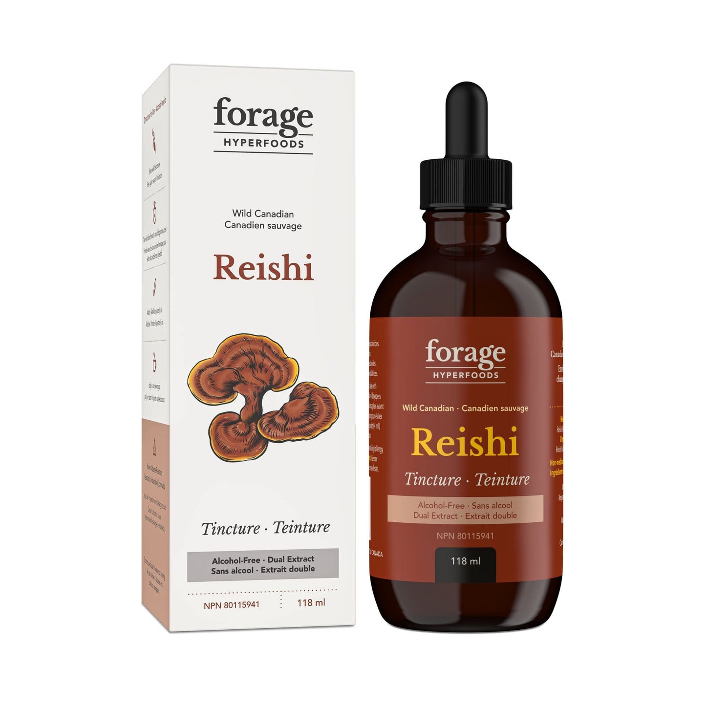 Forage Hyperfoods - Reishi Mushroom Tincture, With Reishi Mushroom Extract for Better Immune System and Stress Response, For Natural Calm, Dual Extract, Original, 118 ml