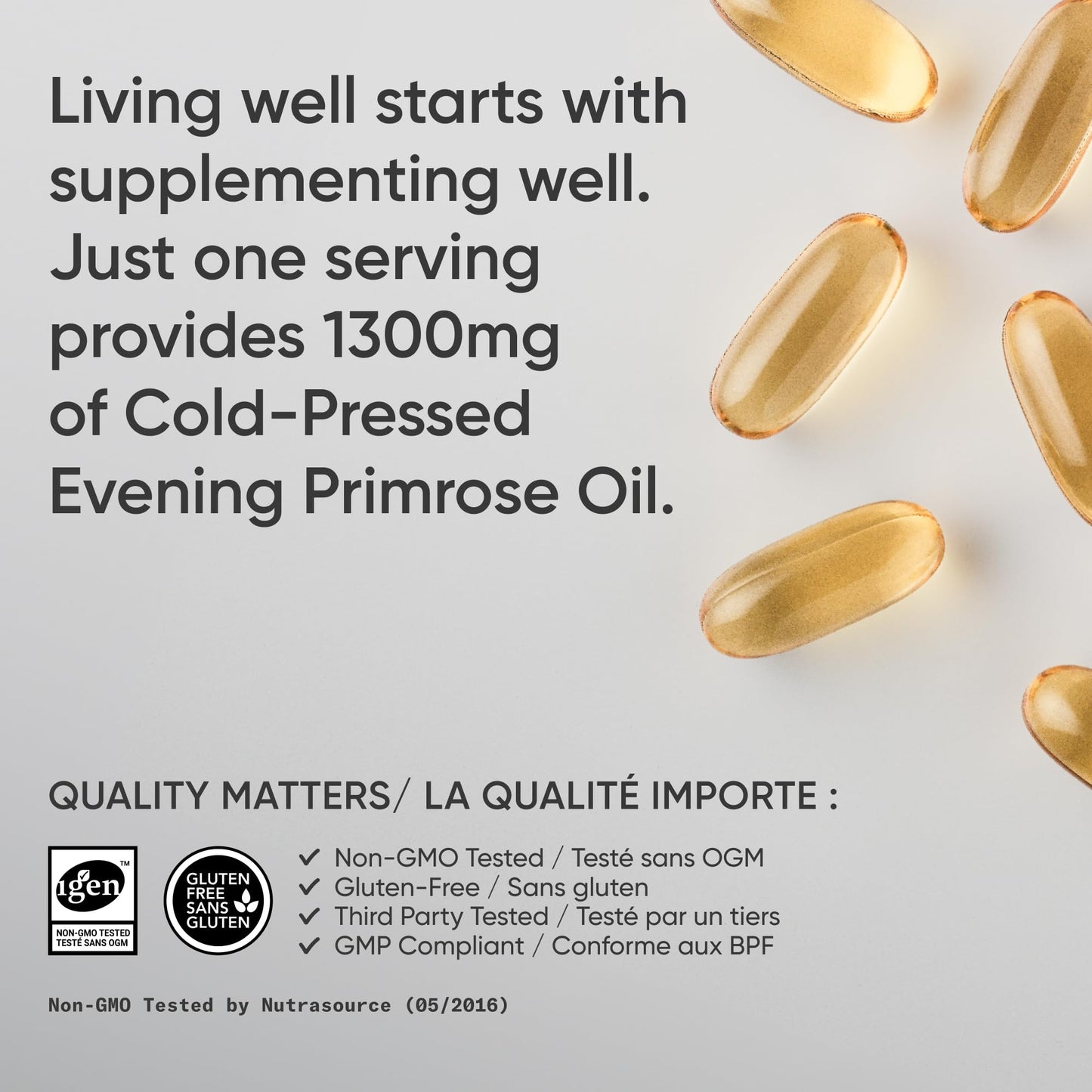 Sports Research Evening Primrose Oil (1300mg) Cold-Pressed with No fillers or Artificial Ingredients, Non-GMO Tested - Gluten and Soy Free (120 Liquid Softgels)