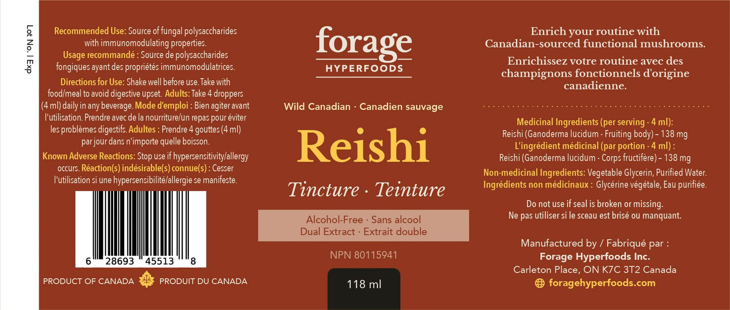 Forage Hyperfoods - Reishi Mushroom Tincture, With Reishi Mushroom Extract for Better Immune System and Stress Response, For Natural Calm, Dual Extract, Original, 118 ml