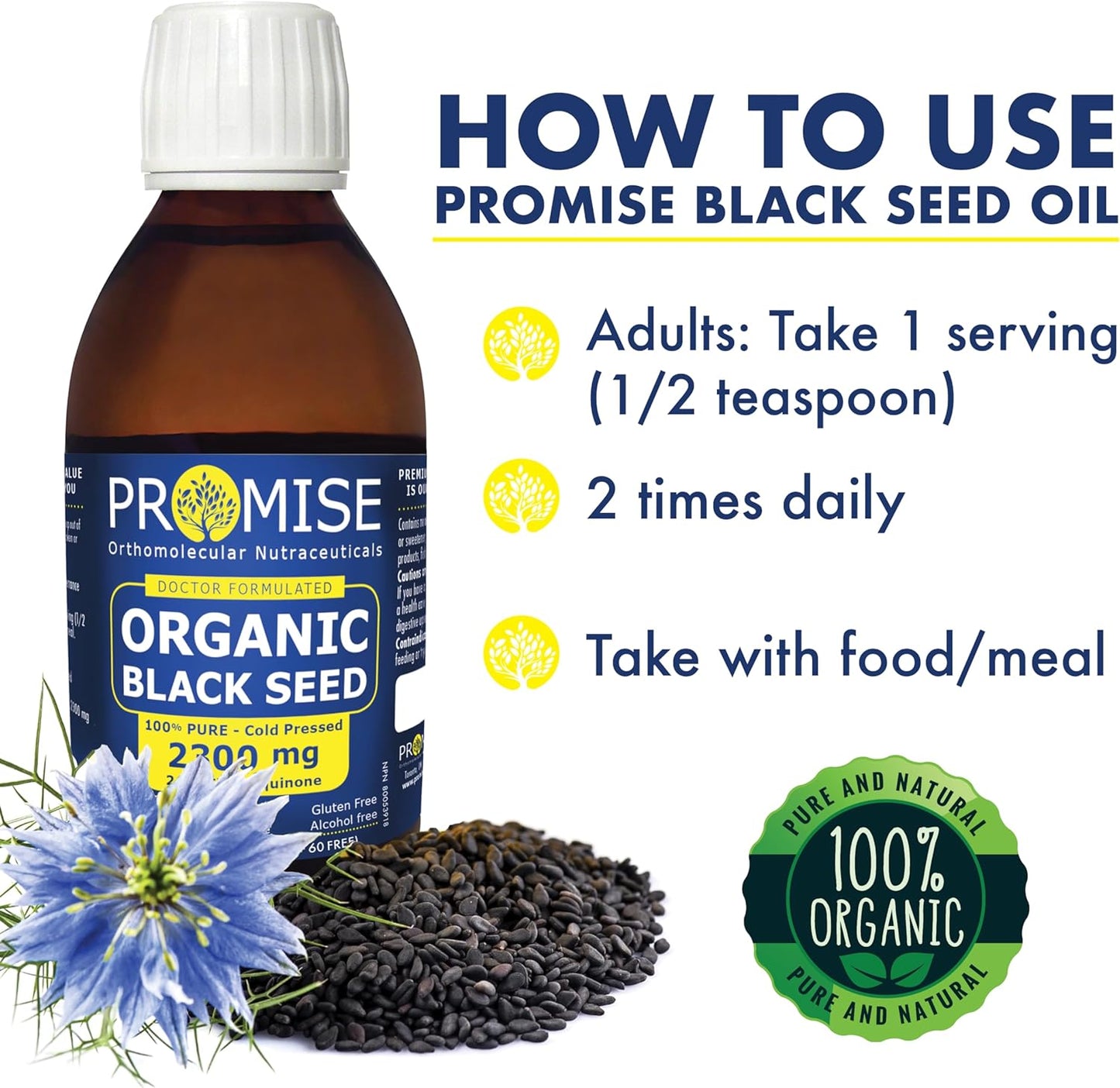 300ml (10oz) ORGANIC BLACK SEED Oil, Vegan Friendly Up to 3% The Thymoquinone, 100% Pure Natural, Cold Pressed, 2300mg, Ultra Strength, Glass Bottle