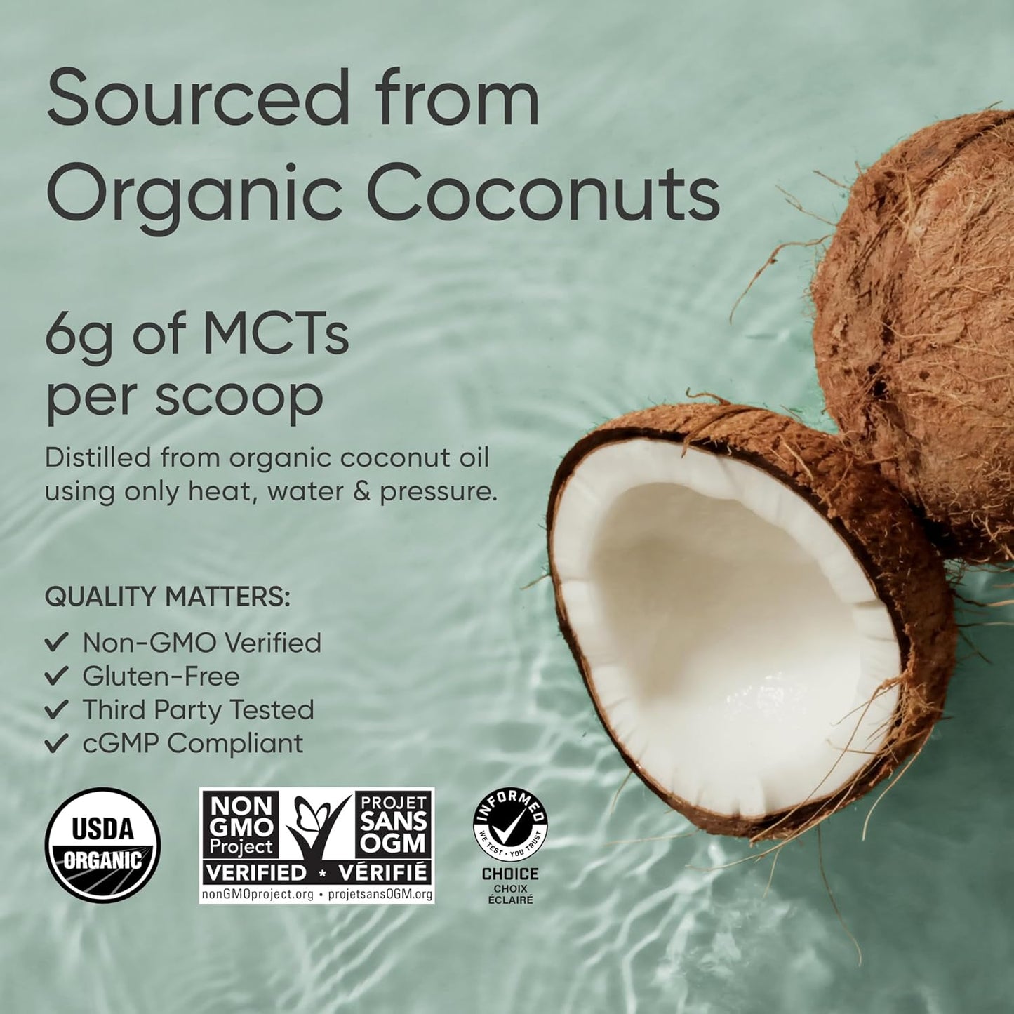 Sports Research Organic MCT Oil Powder - Keto & Vegan MCTs C8, C10 from Coconuts - Fatty Acid Brain & Body Fuel, Non-GMO & Gluten Free - Unflavored, Perfect in Coffee, Tea & Protein Shakes - 10.6 oz