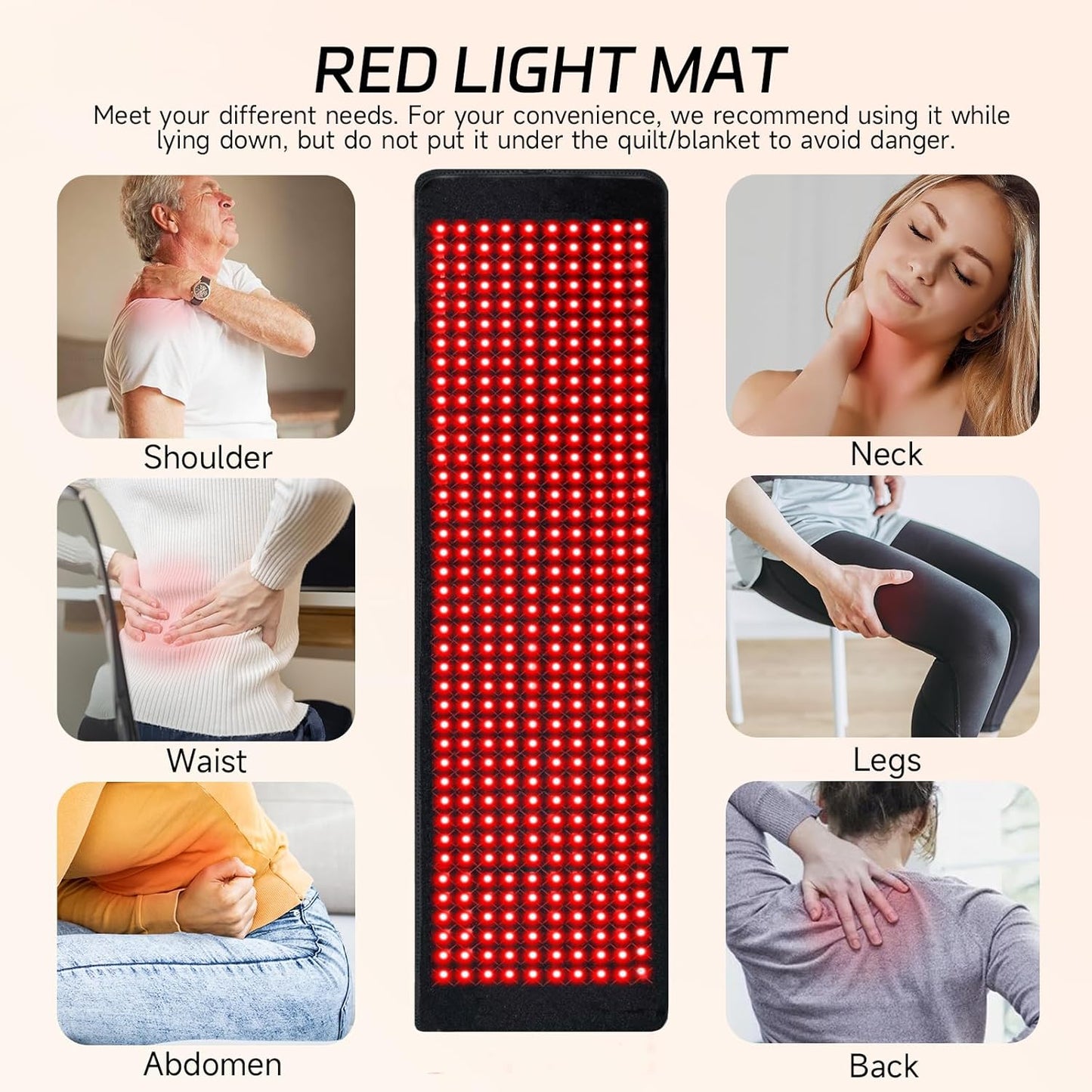 Red Light Mat, 400 LEDs Mat 11in x 35.5in Large Size Pad with Timer and Cord