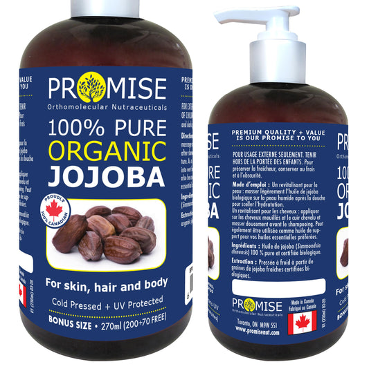 270ml (9oz) ORGANIC JOJOBA Oil 100% Pure Moisturizing Oil, skin, hair and body, Unrefined Hexane Free, Natural Cold Pressed + UV Protected, Carrier Oil Certified Organic, Made in Canada (270ml)