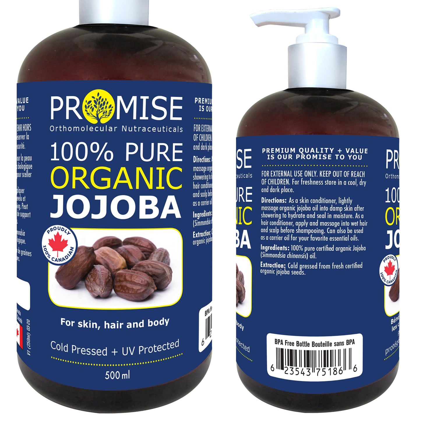 270ml (9oz) ORGANIC JOJOBA Oil 100% Pure Moisturizing Oil, skin, hair and body, Unrefined Hexane Free, Natural Cold Pressed + UV Protected, Carrier Oil Certified Organic, Made in Canada (270ml)