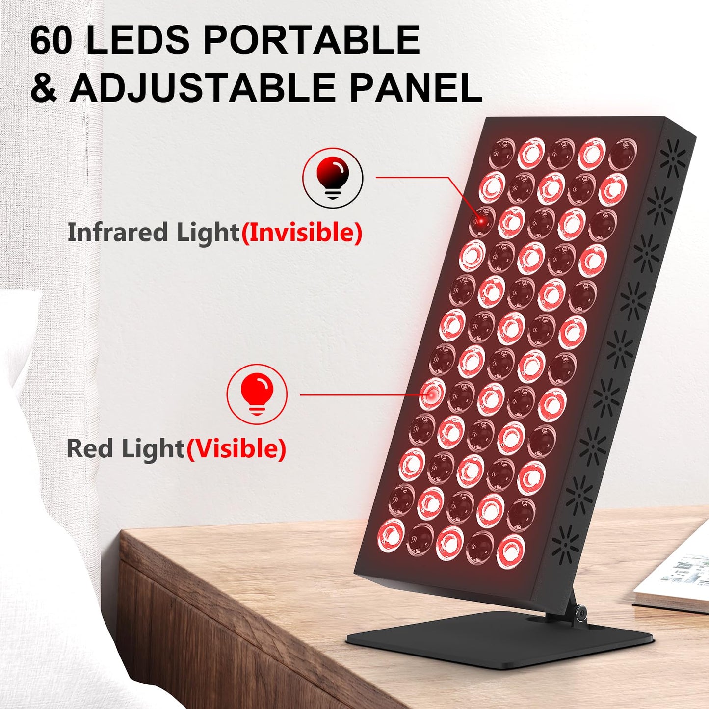 Hottoerak Red Light & Near Infrared Light Panel with 80 pcs, Red LED Light with Timer, Adjustable Angle & Brightness Red Lamp at Home and Office (L)