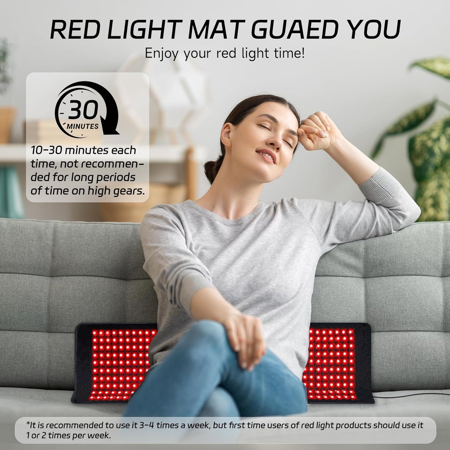 Red Light Mat, 400 LEDs Mat 11in x 35.5in Large Size Pad with Timer and Cord