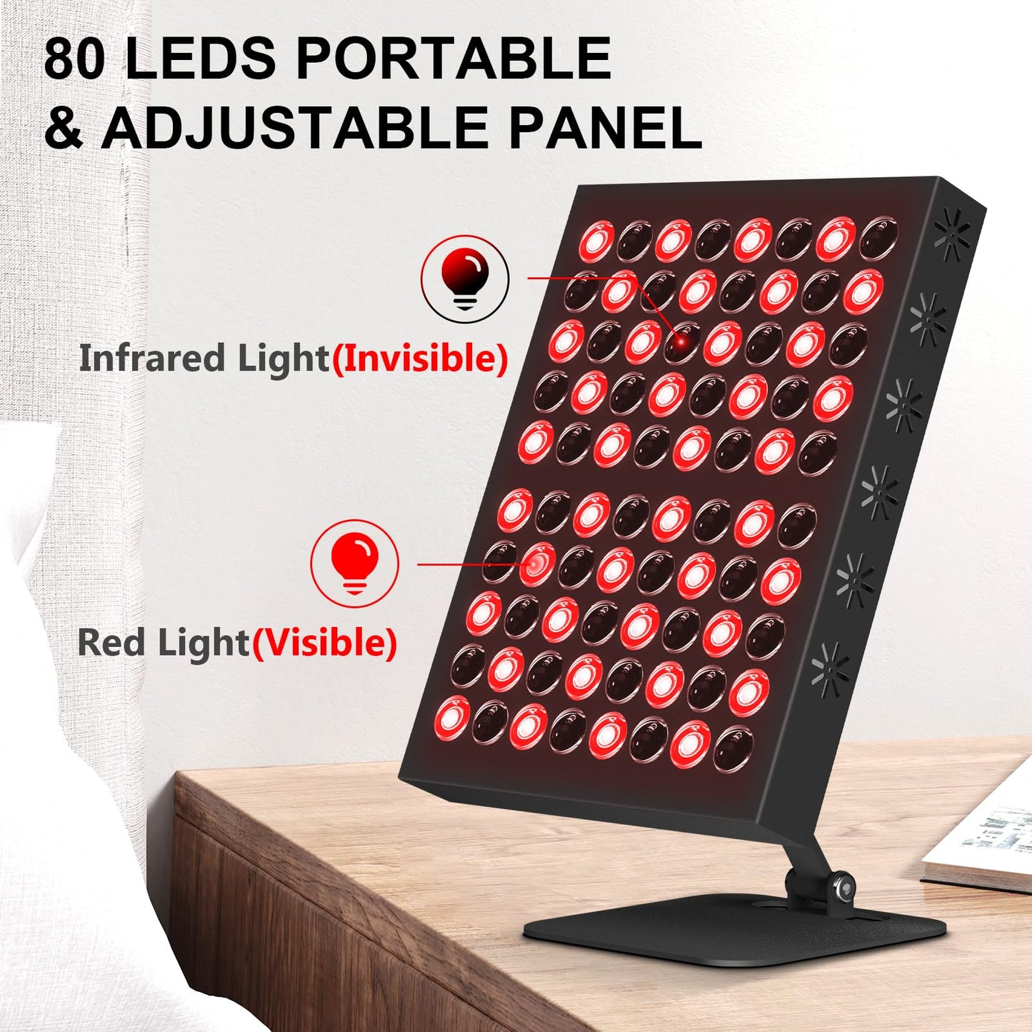 Hottoerak Red Light & Near Infrared Light Panel with 80 pcs, Red LED Light with Timer, Adjustable Angle & Brightness Red Lamp at Home and Office (L)