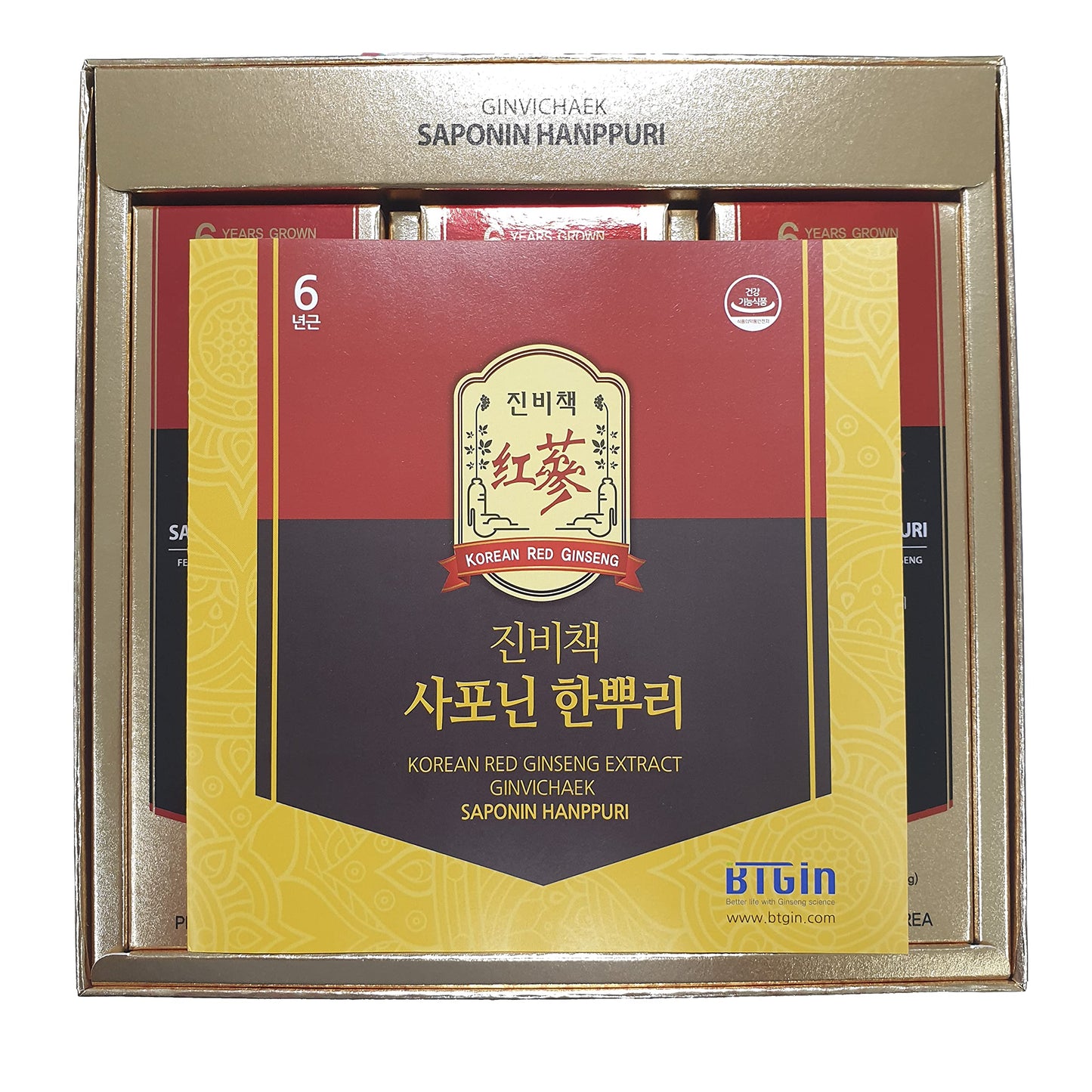 BTGIN Korean Red Ginseng Extract 3000mg Everyday, Saponin Hanppuri, Immune Booster and Focus Supplement for Brain Enhancement with Ginsenoside Rg3, Panax Ginseng 6 Years Root, 30Packets in 1 Set